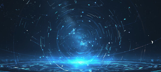 An abstract map of the starry sky, an astronomical concept. Astrology and tarot. The zodiac circle. The digital world