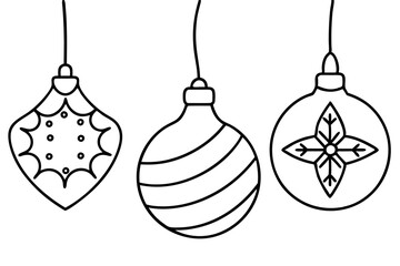 Vector Ornate Christmas tree toys, isolated curved shaped postcard items