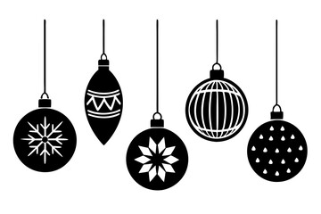 Vector Ornate Christmas tree toys, isolated curved shaped postcard items