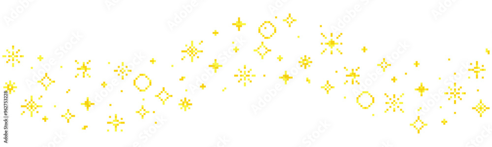 Wall mural pixel star retro 8 bit sparkle wavy border seamless frame. shiny game pixel art effect set. firework