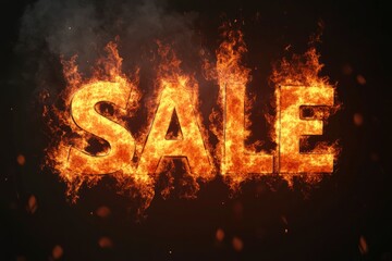 text "sale" burning in fire on black background. 3D Rendering with generative ai