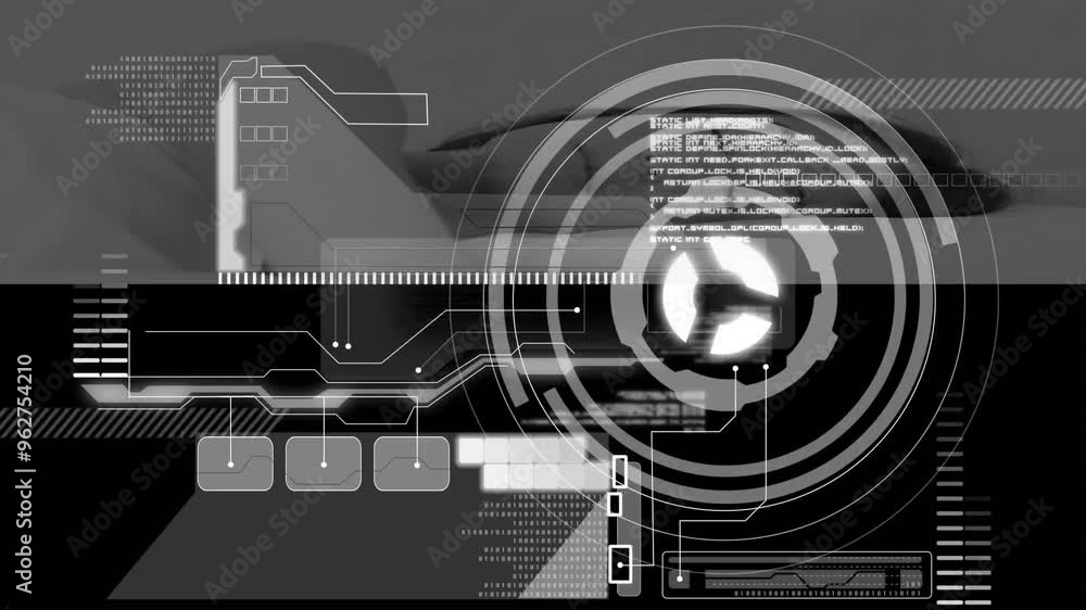 Poster animated futuristic interface over technological components and circuits