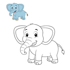 Adorable kids coloring page featuring a playful, cartoon elephant with simple outlines. Perfect for young children, this easy-to-color design promotes creativity and fine motor skills.