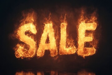 text "sale" burning in fire on black background. 3D Rendering with generative ai