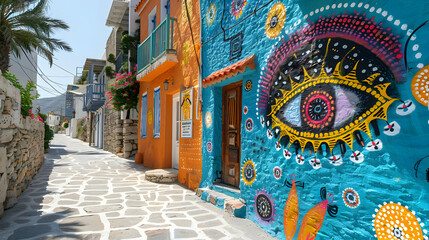 Fototapeta premium Colorful Street Art on a Stone Wall - Illustration
