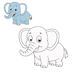 Adorable kids coloring page featuring a playful, cartoon elephant with simple outlines. Perfect for young children, this easy-to-color design promotes creativity and fine motor skills.