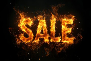 text "sale" burning in fire on black background. 3D Rendering with generative ai