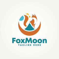 minimalist fox with a view of the mountains flat icon logo vector illustration design