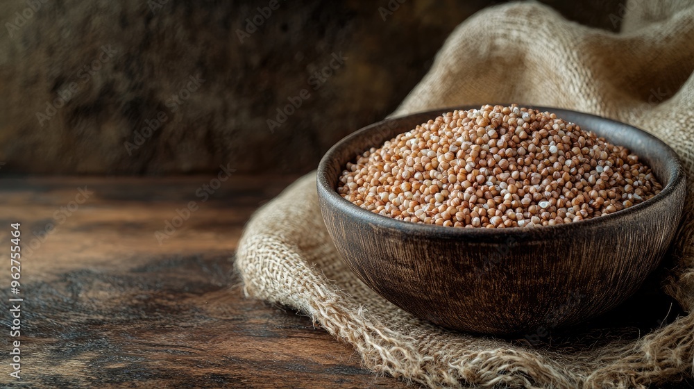 Sticker Tasty Russian buckwheat kasha served in a rustic bowl, with space for text or branding