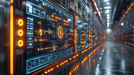 Fototapeta premium A futuristic AR interface showing the real-time status of package deliveries and warehouse automation.