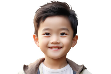 Young asian boy smiling on transparent background. PNG cut out. Vector. Childhood themes. Asian boy. Chinese boy. Japan boy. Image for graphic designer. Image for flyers.