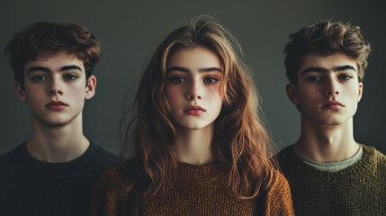 Obraz premium Portraits of young individuals with a muted or faded effect, reflecting a more subdued or nostalgic interpretation of youth culture.