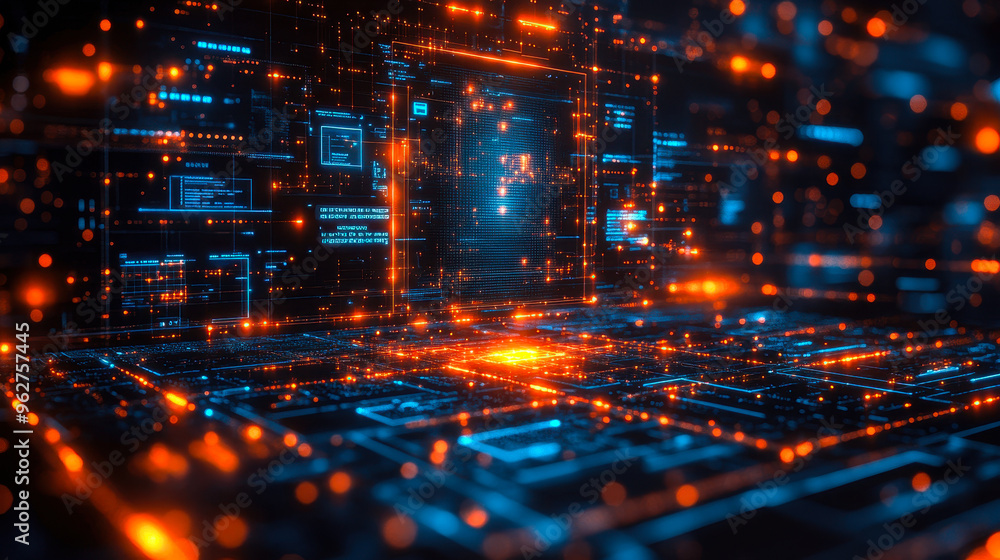 Poster advanced it administrators deploying security patches with futuristic digital interface for vulnerab