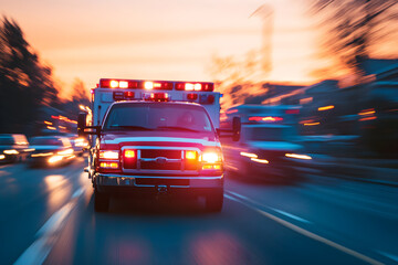 Fototapeta premium Rapid Response: Emergency Responders Providing Urgent Care and Transport to Injured Patient