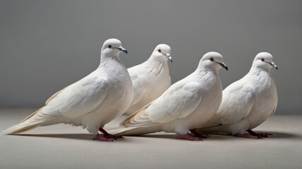 White doves in various poses, isolated on clear background