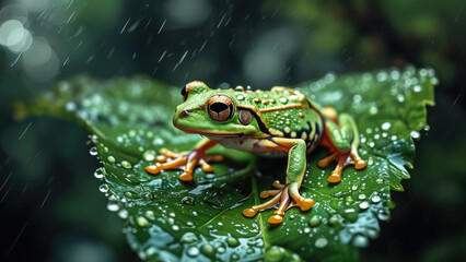 Fototapeta premium Close-Up of Tree Frog in the Forest: Captivating Macro Shot