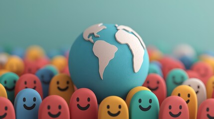 Earth surrounded by happy faces