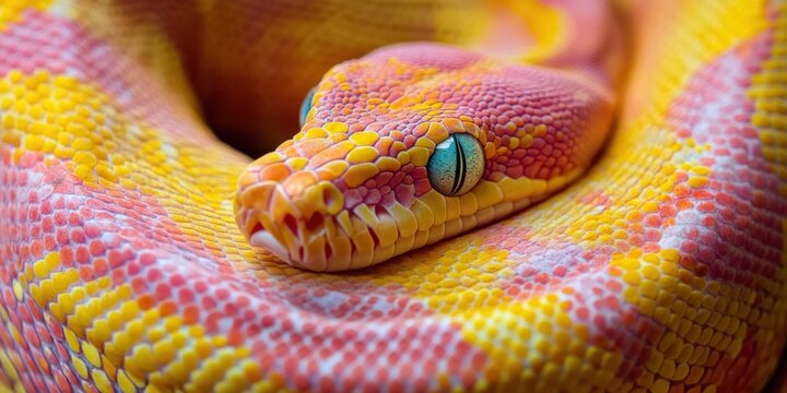 Body of a pink tree python. Abstract. Close up snake skin art illustration.