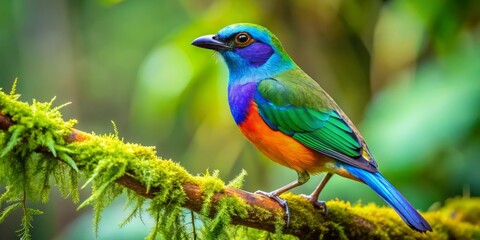 A radiant ring-necked bird surveys its tropical haven from a verdant branch, its iridescent plumage glowing like a