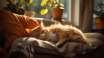 Orange cat sleeping on the couch
