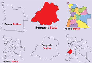 Obraz premium Benguela map vector of Angola, Benguela line map, Benguela with city map, Benguela outline map