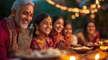 Fototapeta premium Indian family celebrating diwali festival