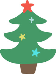 Christmas tree hand drawn doodle clipart illustration isolated on transparent background