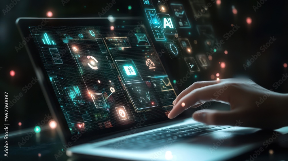 Poster laptop screen with ai and data visualization