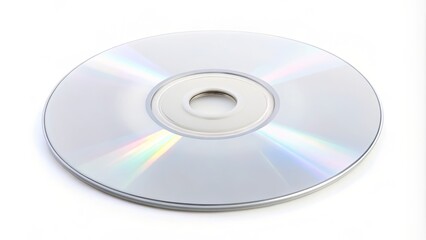 A solitary white optical disc is placed on a stark white background, showcasing its crisp, unadorned appearance and