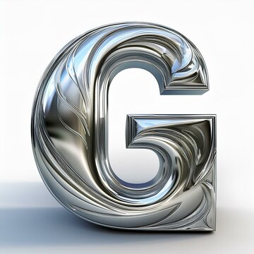Shiny silver 3d form of letter G isolated on a white background