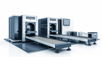 Baggage X-ray Machines: Machines for screening luggage for security purposes isolated on white background