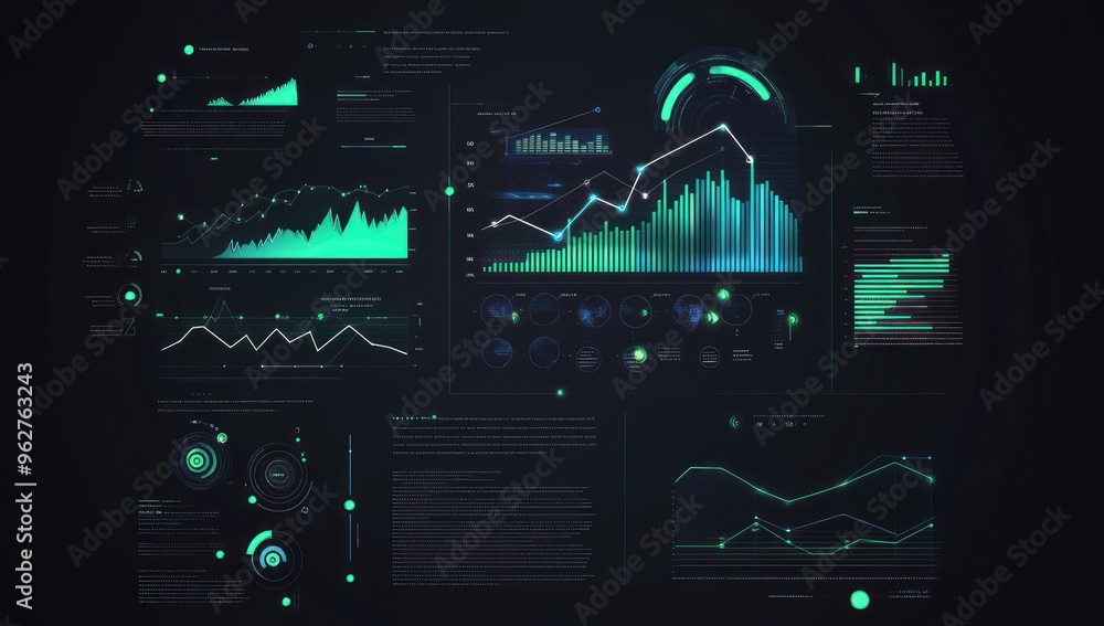 Fototapete Futuristic Interface with Data Visualizations