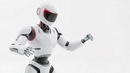Fototapeta premium White humanoid robot with outstretched hand, futuristic technology concept.