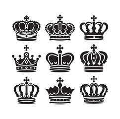 Kings crown icon set silhouette vector illustration