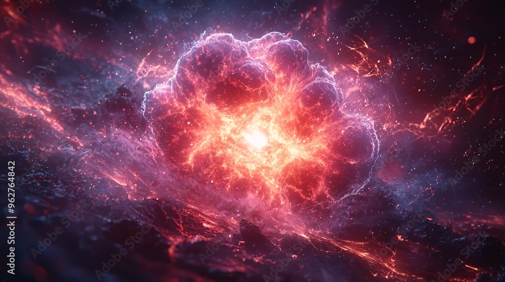 Poster a fiery, glowing orb explodes with energy, creating a mesmerizing display of light and heat.