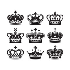 Kings crown icon set silhouette vector illustration