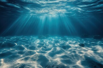 Fototapeta premium A tranquil underwater scene featuring soft illumination from above, casting gentle rays on the sandy ocean floor, creating a serene and calming atmosphere