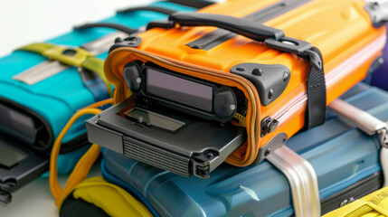 Naklejka premium Handheld Scanners: Devices for scanning luggage tags for tracking and sorting isolated on white background