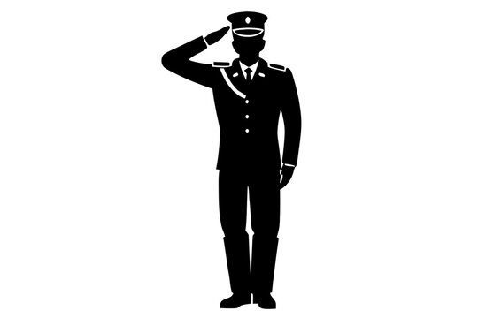 black silhouette officer saluting, white background clip art preview