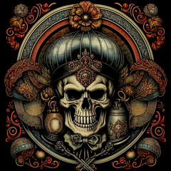 Obraz premium Gothic Victorian decorative skull, Halloween design for invitation, postcard, label, tag