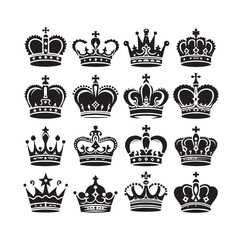 Kings crown icon set silhouette vector illustration