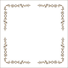 Elegant brown ornamental frame with Viking runes, decorative border, corners for greeting cards, banners, business cards, invitations, menus. Isolated vector illustration.	
