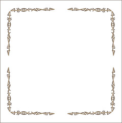 Elegant brown ornamental frame with Viking runes, decorative border, corners for greeting cards, banners, business cards, invitations, menus. Isolated vector illustration.	
