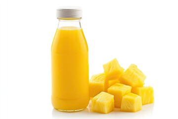 Fresh Pineapple Juice Bottle With Pineapple Slices isolated on a white background