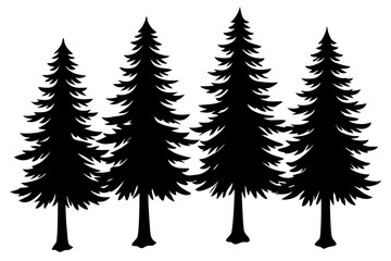 Fototapeta premium Silhouette of four pine trees. Can be used as poster, badge, emblem, banner, icon, decor...