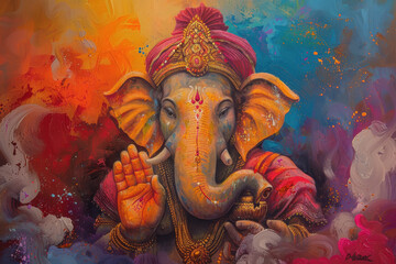 Obraz premium beautiful large painting of lord ganesha
