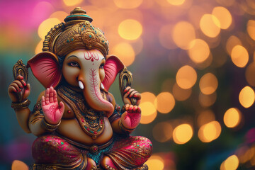 beautiful statue of lord ganesha on lighting background