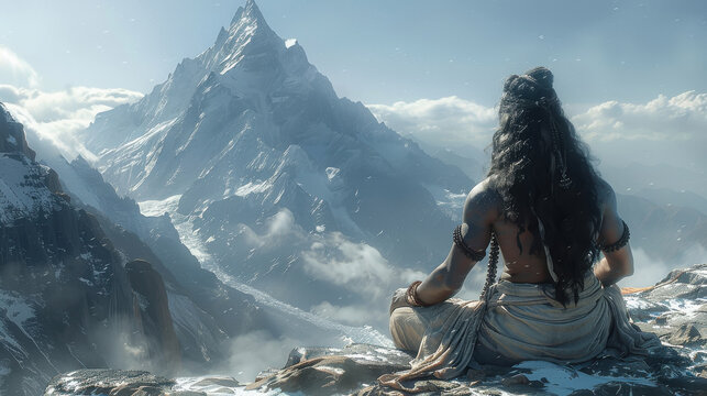 lord shiva sitting on top of himalayas