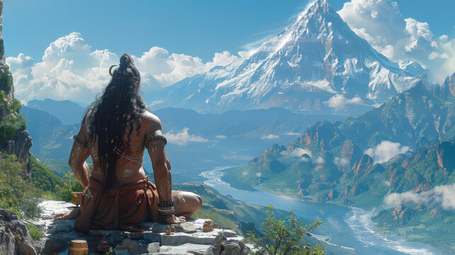 lord shiva sitting on top of himalayas