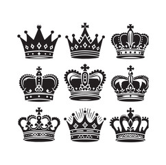 Kings crown icon set silhouette vector illustration